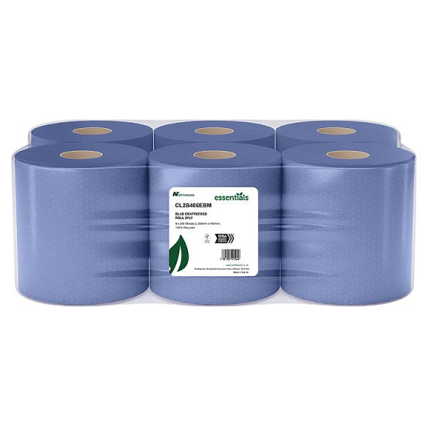 Blue Centrefeed Roll 2 Ply 200 Sheet Blue Roll - 6pk