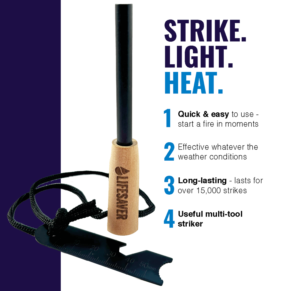 LifeSaver Fire Starter Magnesium Rod - 15,000 Strikes