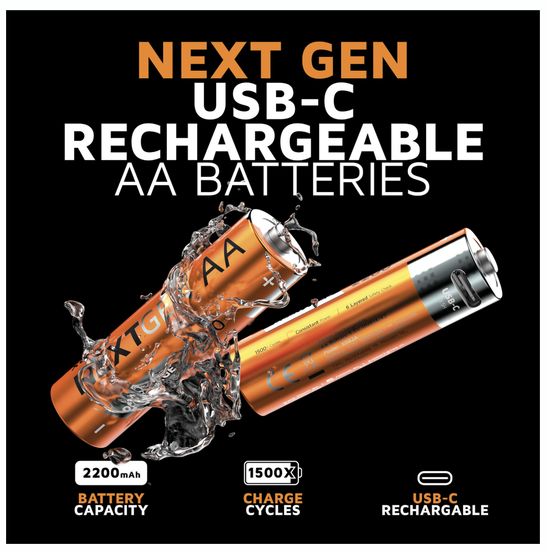 Xtorm Xtorm NextGen AA Batteries USB-C Rechargeable - 4 Pack - Orange