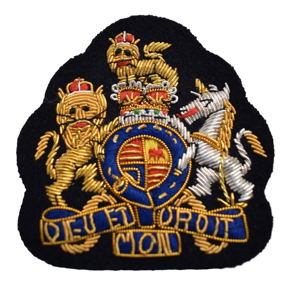 British Military Coat of Arms Insignia Patch - Gold and Silver on Black