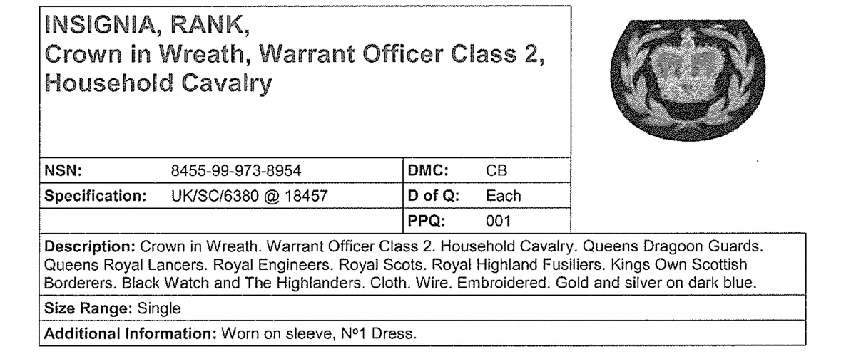 British Military Crown in Wreath Patch - Gold on Black