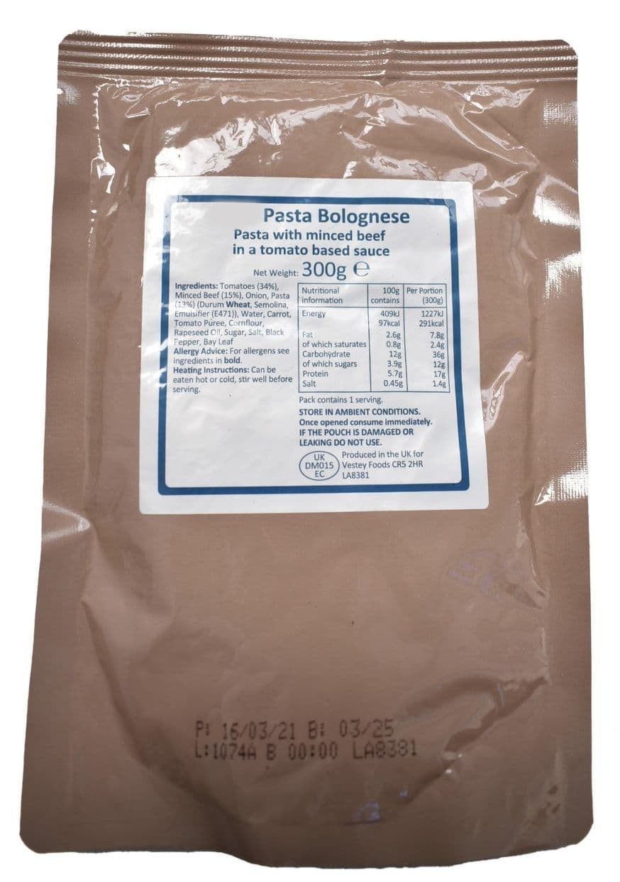 British Military Ration Main Meal Pouch - Pasta Bolognese 300g