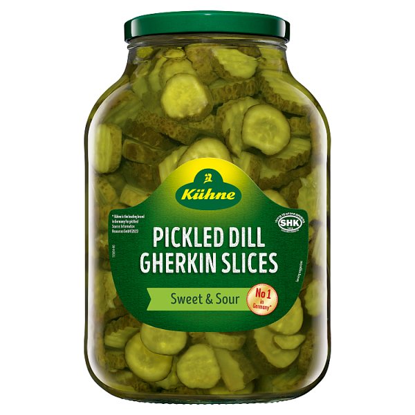 2450g Kühne Sweet & Sour Pickled Dill Gherkin Slices - Bulk Food Ration Storage