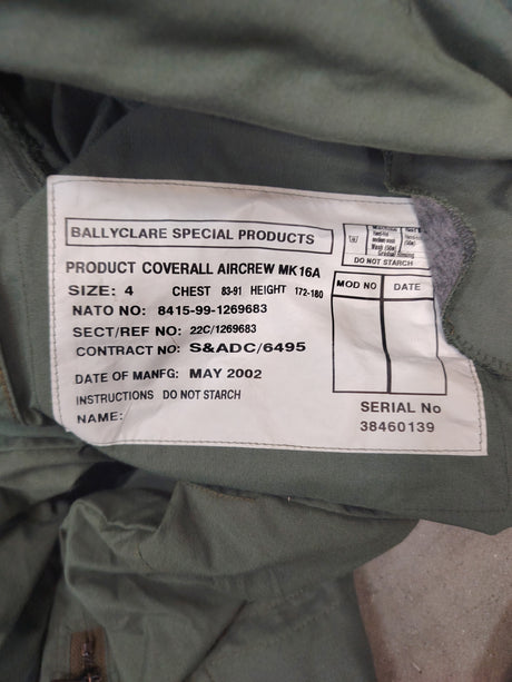 British Military Issue MK16A Aircrew Flying Suit Coveralls - Green