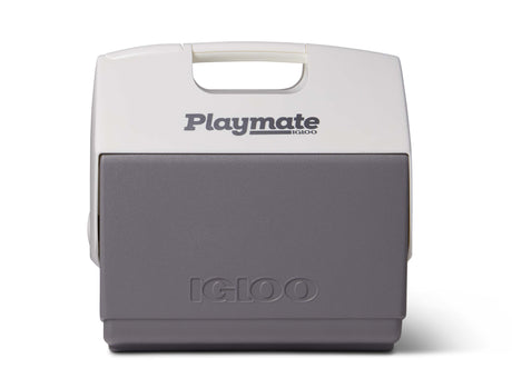 Gray and white cooler with 'Playmate' and 'Igloo' branding on a white background