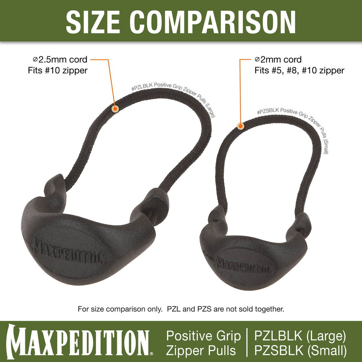 Maxpedition Large Black PZL Positive Zipper Pulls Pack of 6