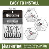 Maxpedition Small Black PZL Positive Grip Zipper Pulls Pack of 6
