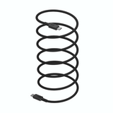 A black USB-C to USB-C cable coiled vertically, shown on a plain white background.