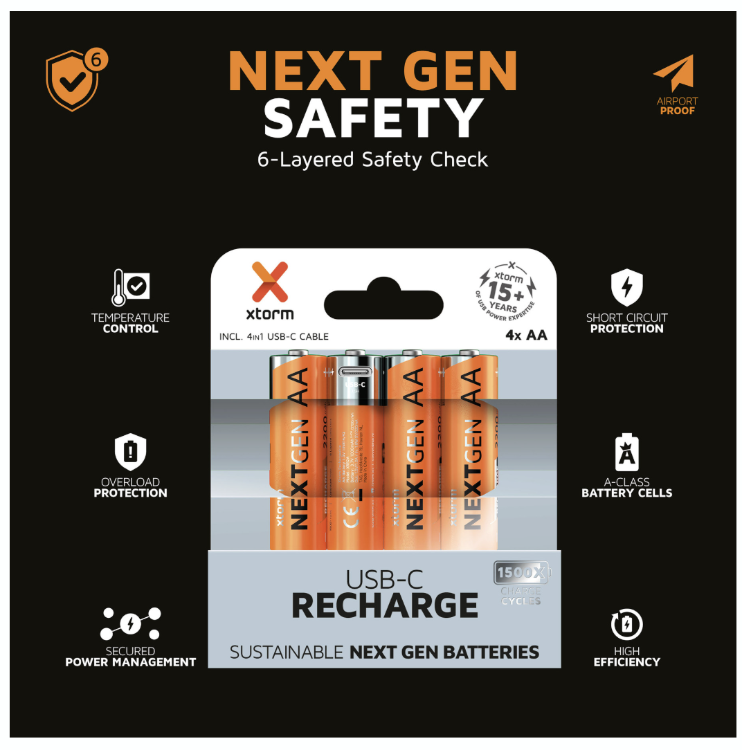 Xtorm Xtorm NextGen AA Batteries USB-C Rechargeable - 4 Pack - Orange