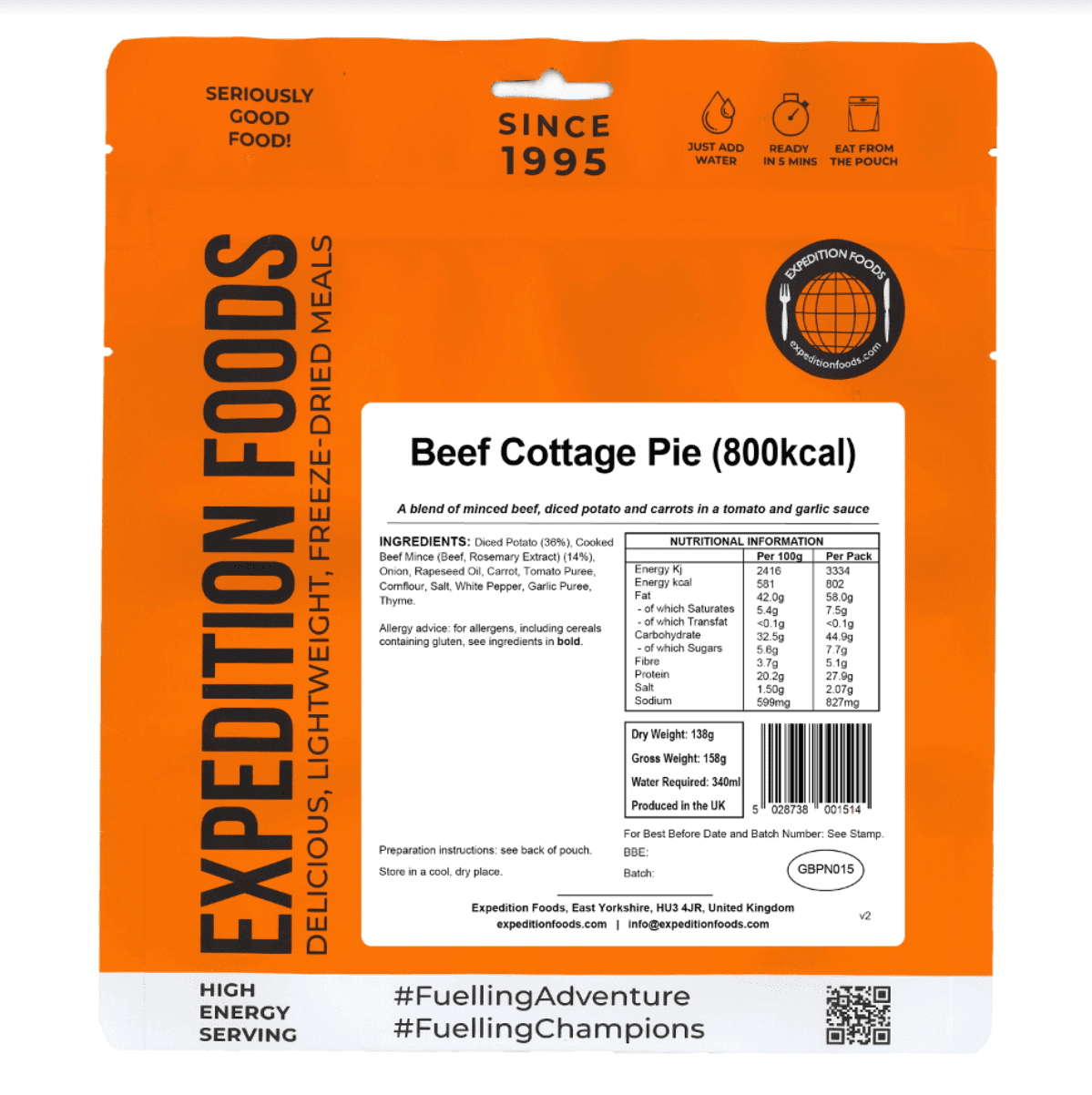 Expedition Foods Freeze Dried Meal Pouch - Beef Cottage Pie - Various Sizes